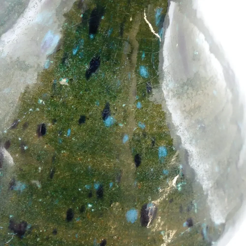 Studio Art Pottery Bottle Vase Green Blue Speckled Glaze Handmade Ceramic Decor